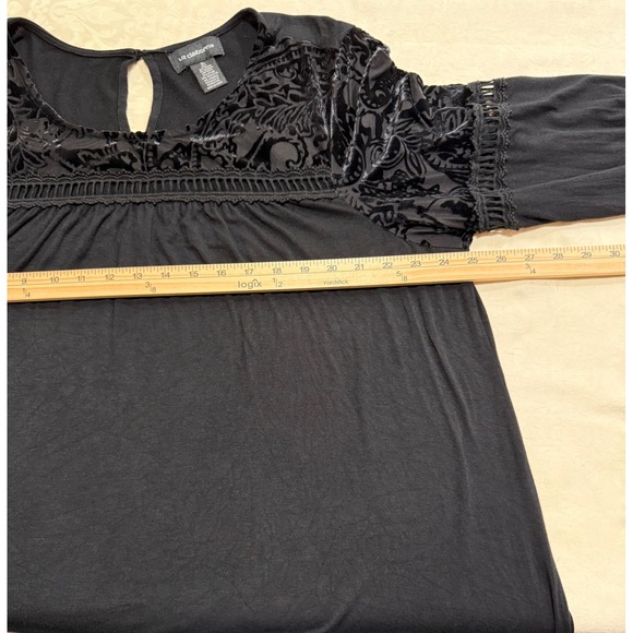Liz Claiborne Bell Sleeve Top Womens XL Black Velvet Burnout Paisley Whimsigoth - Picture 8 of 12